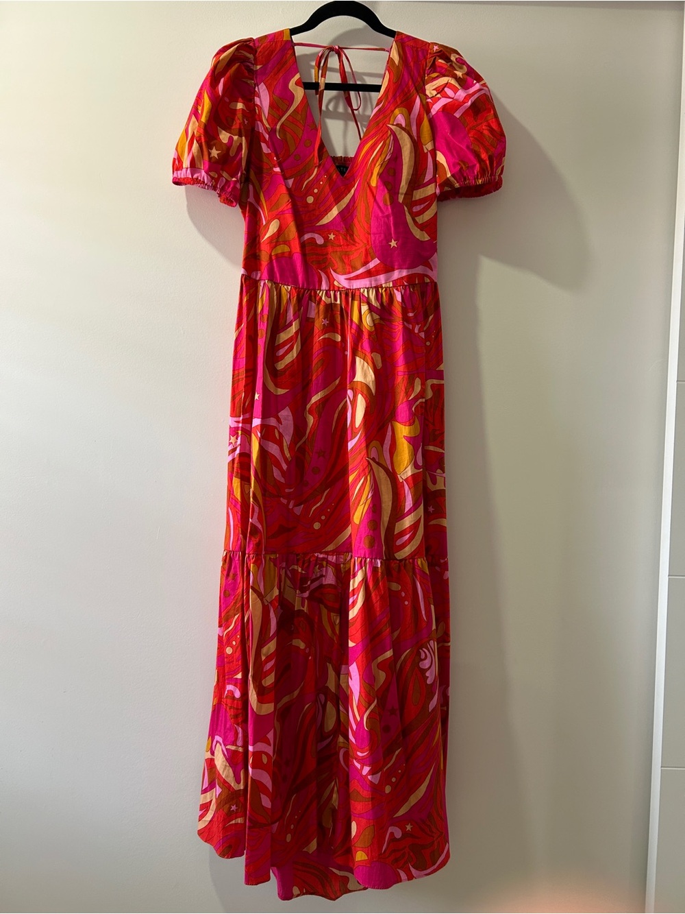 1 State Vibrant Pink & Orange Maxi Dress with Swirl Print Size L